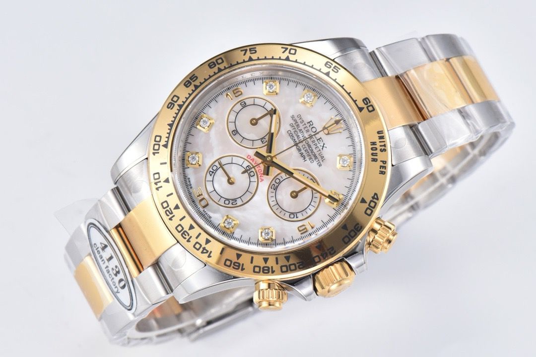 Clean Factory Rolex Daytona 116503 40MM Half Gold Diamond Mop Mother Of Pearl Dial
