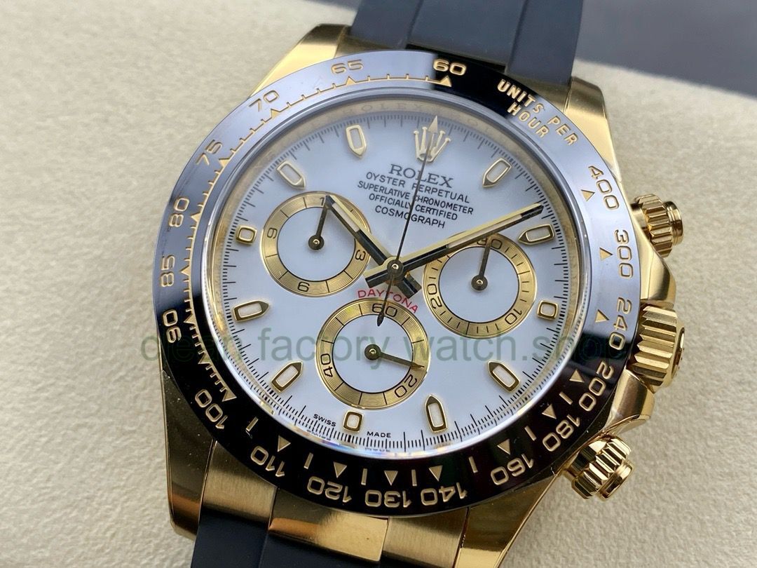 Clean Factory Rolex Daytona 116518LN-0041 40MM Yellow Gold Rubber Strap White Dial