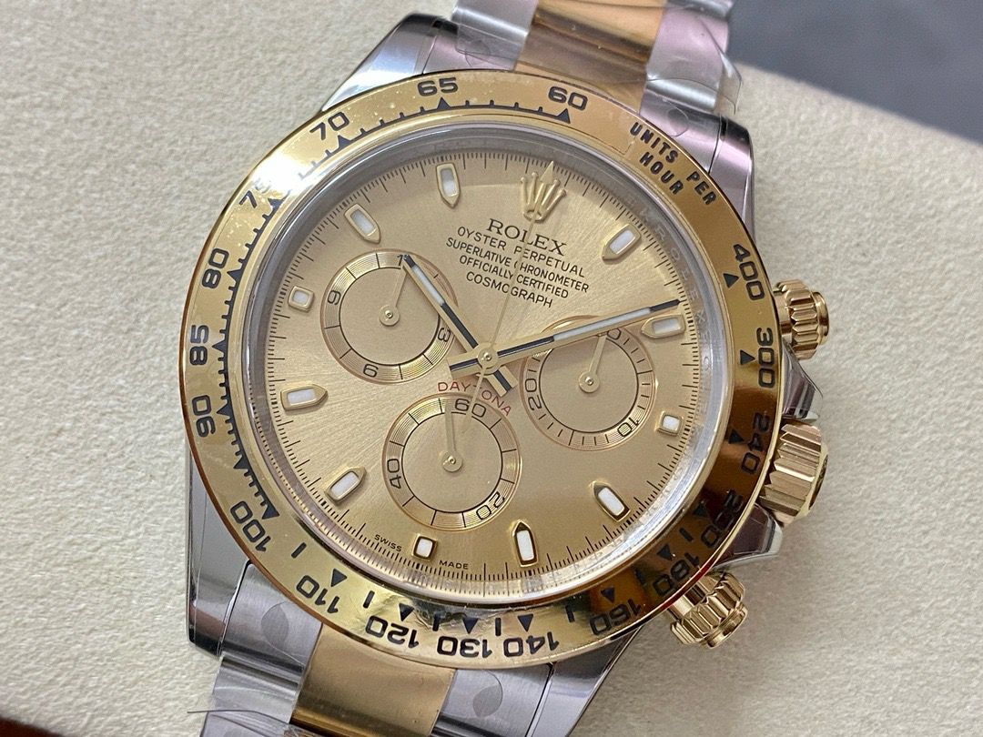 Clean Factory Rolex Daytona 116503-0003 40mm Half Gold, Champagne Dial