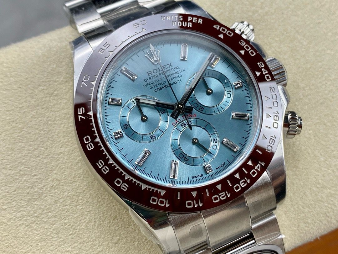 Clean Factory Rolex Daytona 116506-0002 40MM Full Platinum Ice Diamond Baguette Blue Dial