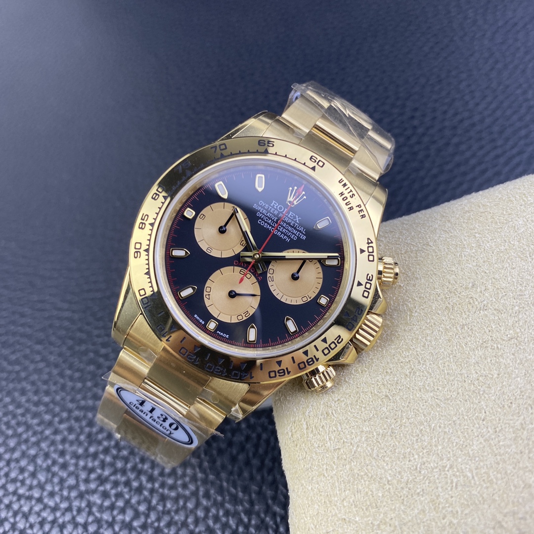 CLEAN Factory Rolex Daytona 116508-0009 40MM Full Gold，Gold Eye，Red Second Hand Black Dial