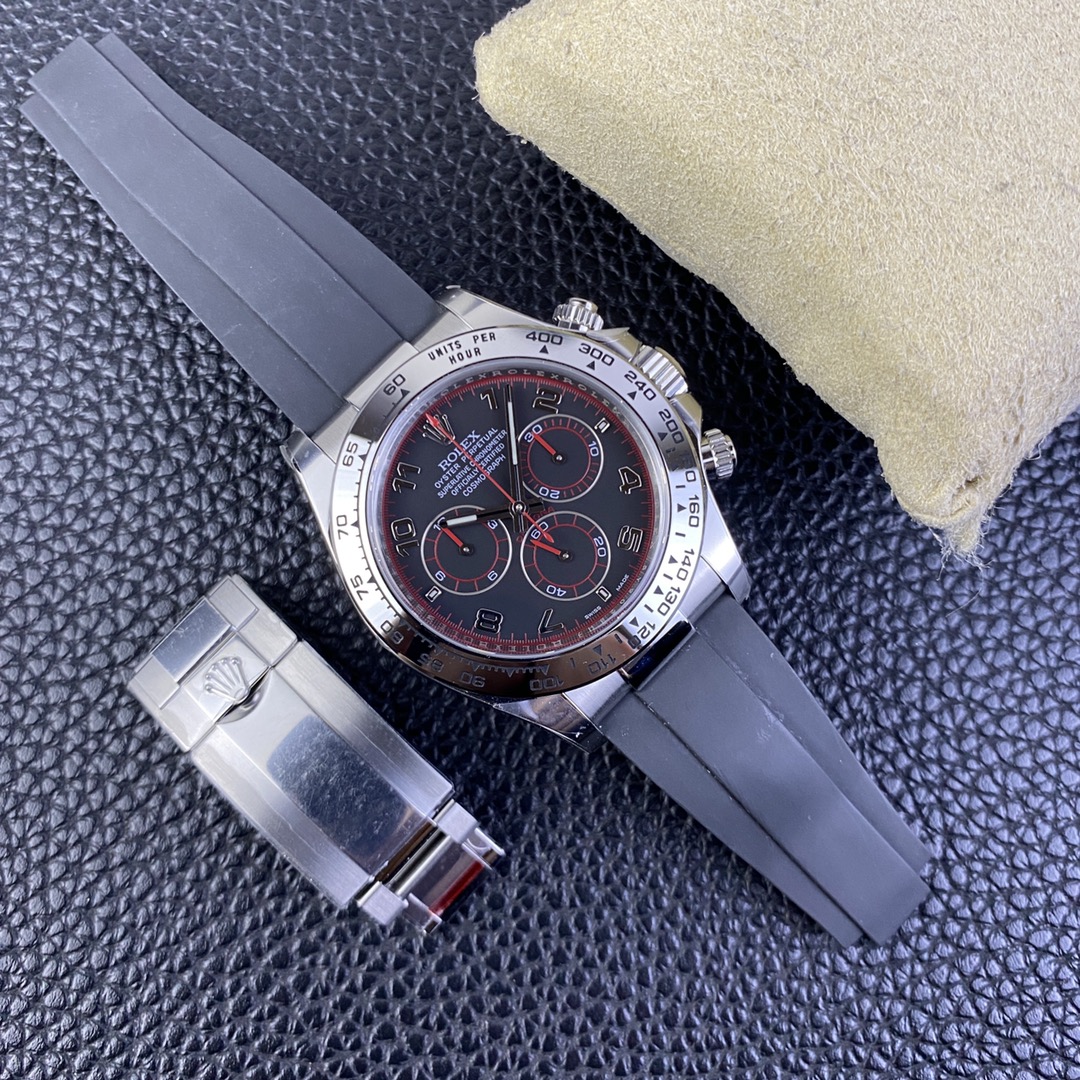 CLEAN Factory Rolex Daytona 116519LN 40MM White Gold Rubber Strap Arab Number Racing Black Dial