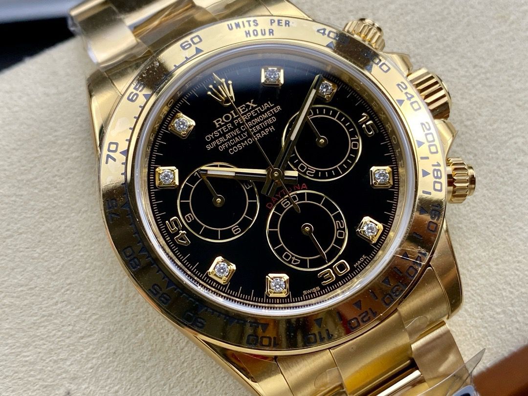 Clean Factory Rolex Daytona 116508-0008 40MM Full Gold Diamond Black Dial