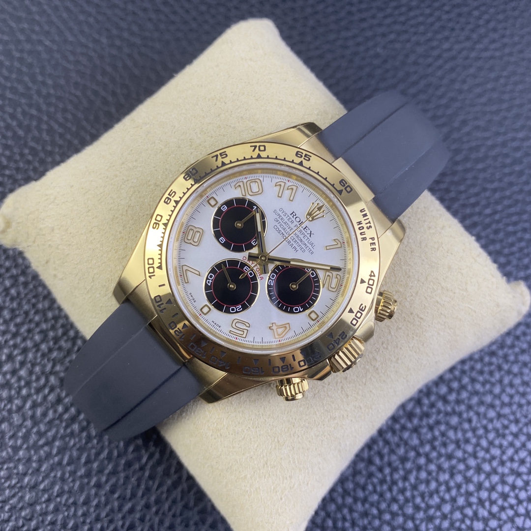 CLEAN Factory Rolex Daytona 116518LN 40MM Yellow Gold Rubber Strap Arab Number White Dial