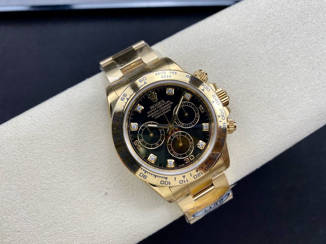 Clean Factory Rolex Daytona 116508-0008 40MM Full Gold Diamond Black Dial