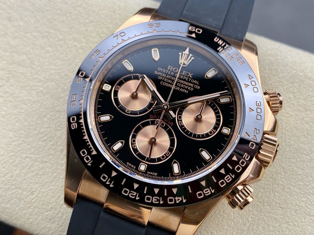Clean Factory Rolex Daytona 116515LN-0012 40MM Rose Gold Rubber Strap Black Dial