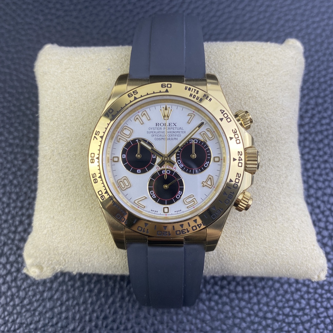 CLEAN Factory Rolex Daytona 116518LN 40MM Yellow Gold Rubber Strap Arab Number White Dial