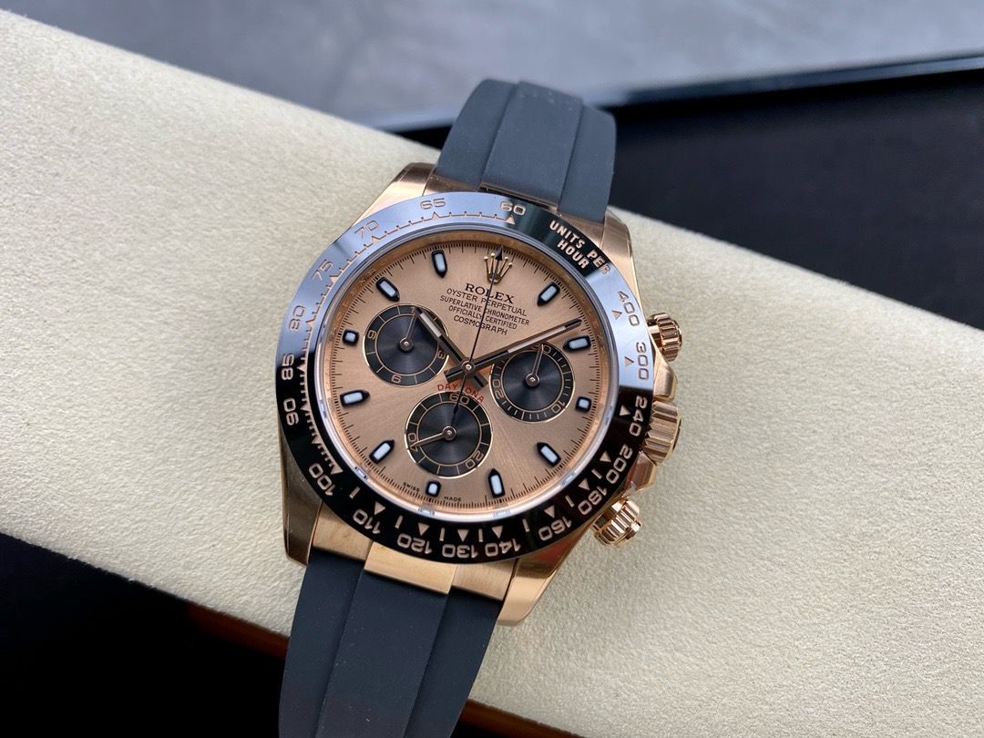 Clean Factory Rolex Daytona 116515LN-0018 40MM Rose Gold Rubber Strap Pink Dial