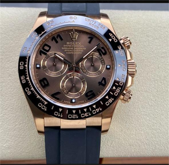 Clean Factory Rolex Daytona 116515LN-0015 40MM Rose Gold Rubber Strap Arabic Number Brown Dial