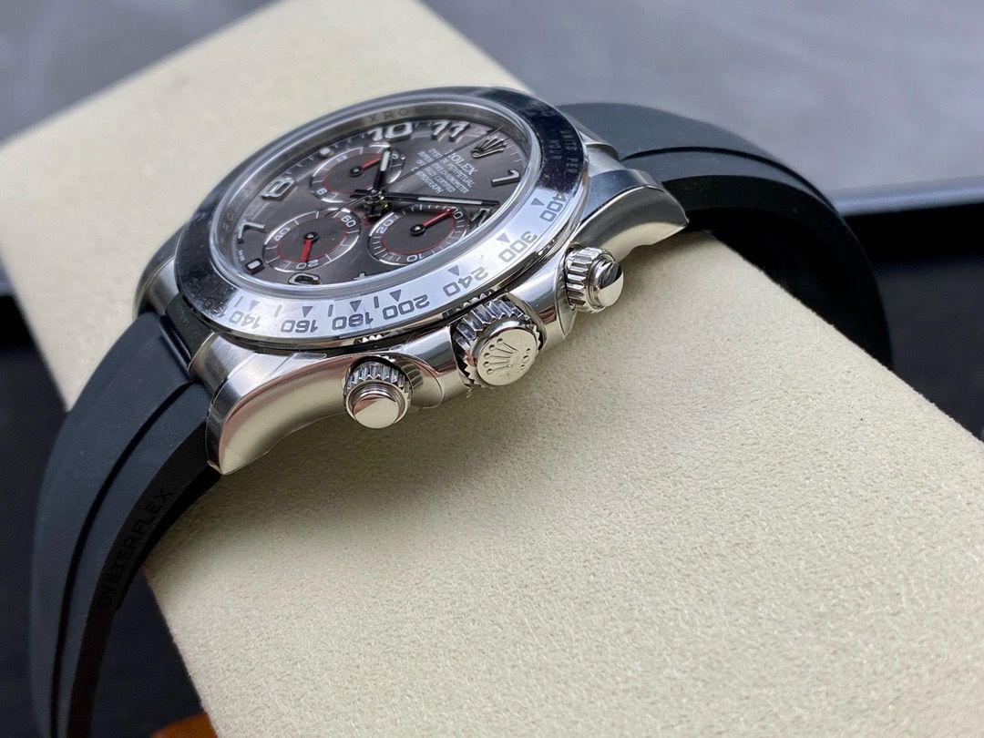 Clean Factory Rolex Daytona 116519LN 40MM White Gold Rubber Strap Arab Number Racing Grey Dial