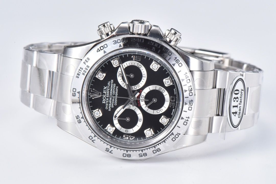 Clean Factory Rolex Daytona 116509 40MM Full White Gold Diamond Mop Black Dial