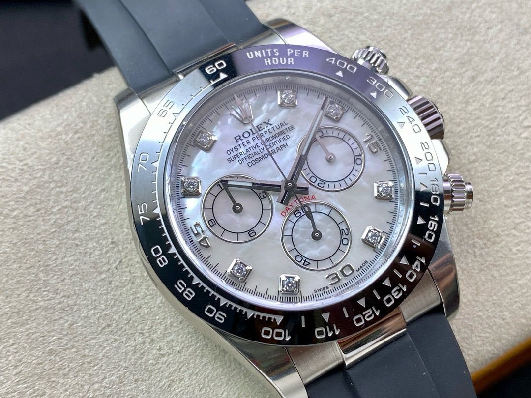 Clean Factory Rolex Daytona 116519LN-0026 40MM White Gold Rubber Strap Diamond Mop Mother Of Pearl Dial