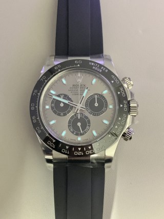 CLEAN Factory Rolex Daytona 126519LN-0006 40MM White Gold Rubber Strap Black Eye Grey Dial