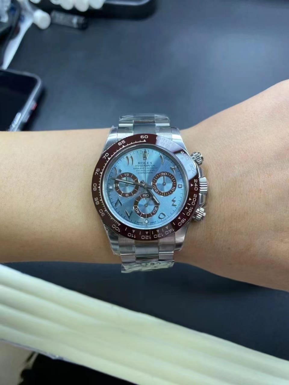 Clean Factory Rolex Daytona 116506-0004 40MM Full Platinum Arabic Number Ice Blue Dial