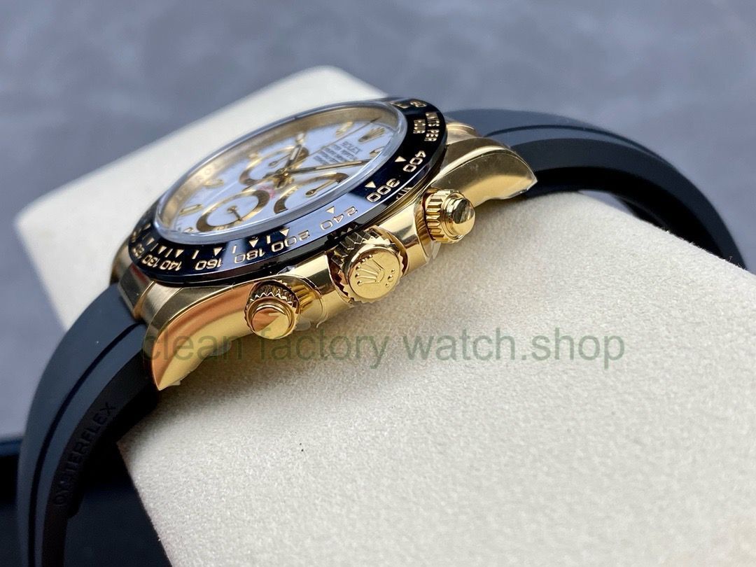 Clean Factory Rolex Daytona 116518LN-0041 40MM Yellow Gold Rubber Strap White Dial