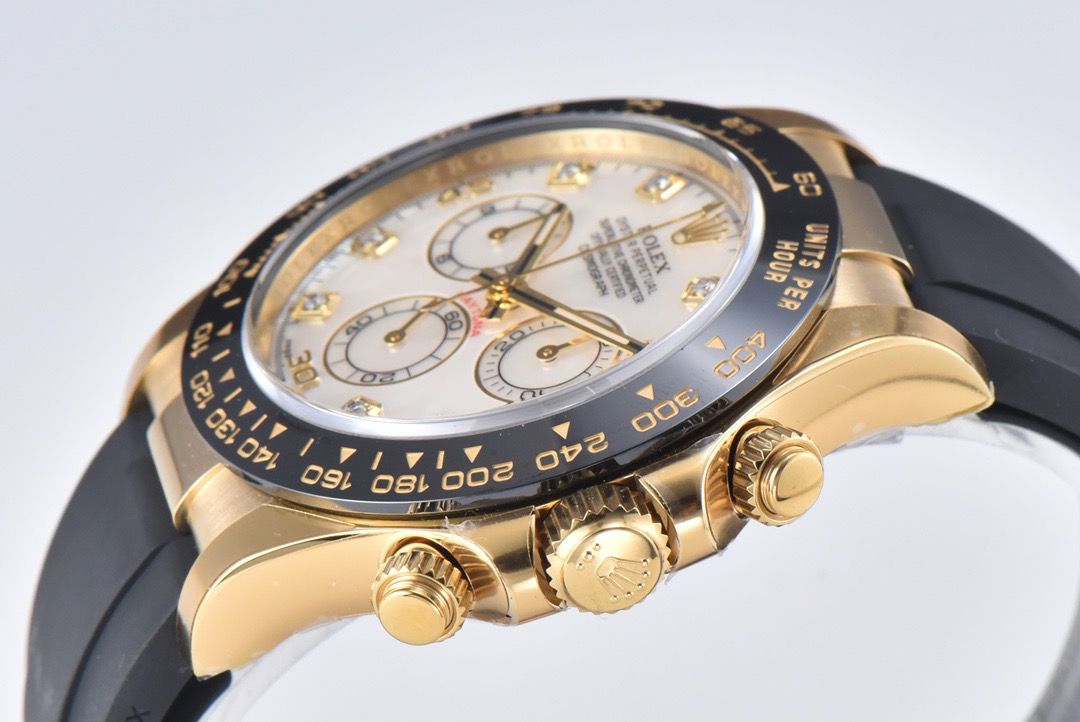 Clean Factory Rolex Daytona 116518LN 40MM Yellow Gold Rubber Strap Diamond Mop Mother Of Pearl Dial