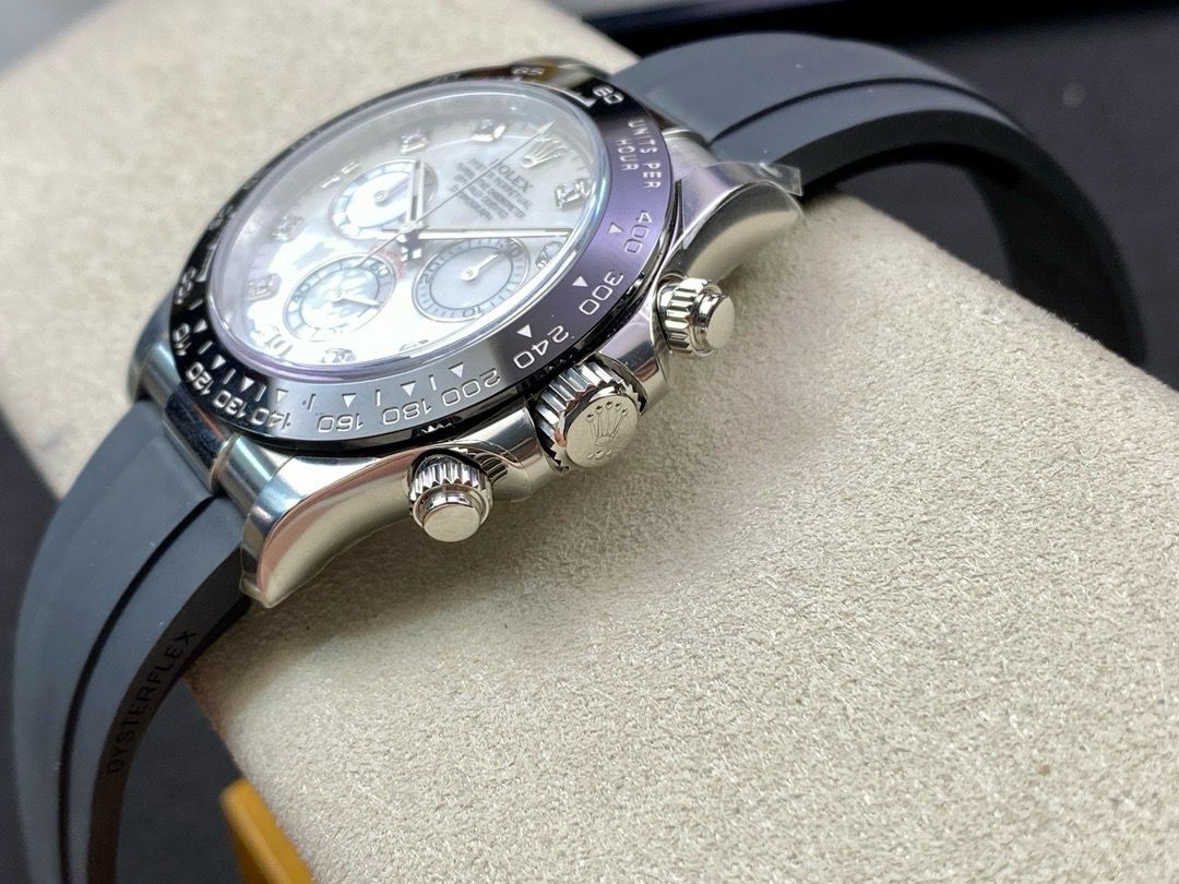 Clean Factory Rolex Daytona 116519LN-0026 40MM White Gold Rubber Strap Diamond Mop Mother Of Pearl Dial