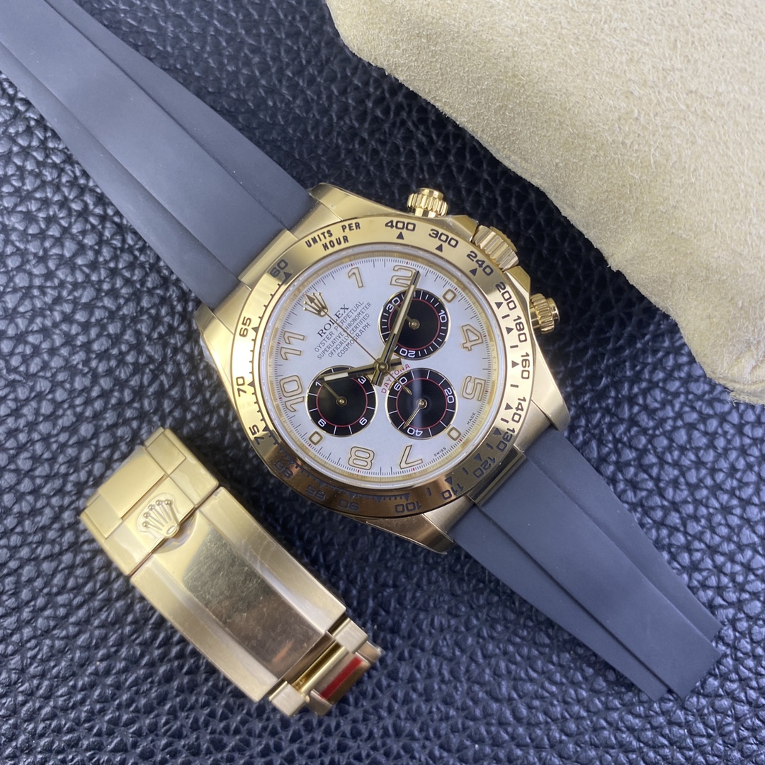 CLEAN Factory Rolex Daytona 116518LN 40MM Yellow Gold Rubber Strap Arab Number White Dial