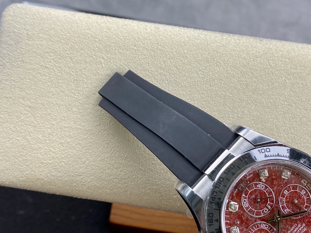 CLEAN Factory Rolex Daytona 116519 40MM White Gold Rubber Strap Diamond Red Dial