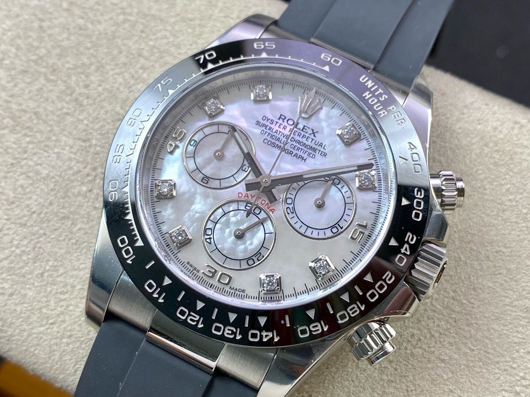 Clean Factory Rolex Daytona 116519LN-0026 40MM White Gold Rubber Strap Diamond Mop Mother Of Pearl Dial