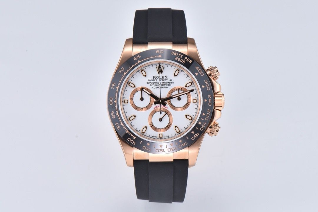 Clean Factory Rolex Daytona 116515LN 40MM Rose Gold Rubber Strap White Dial