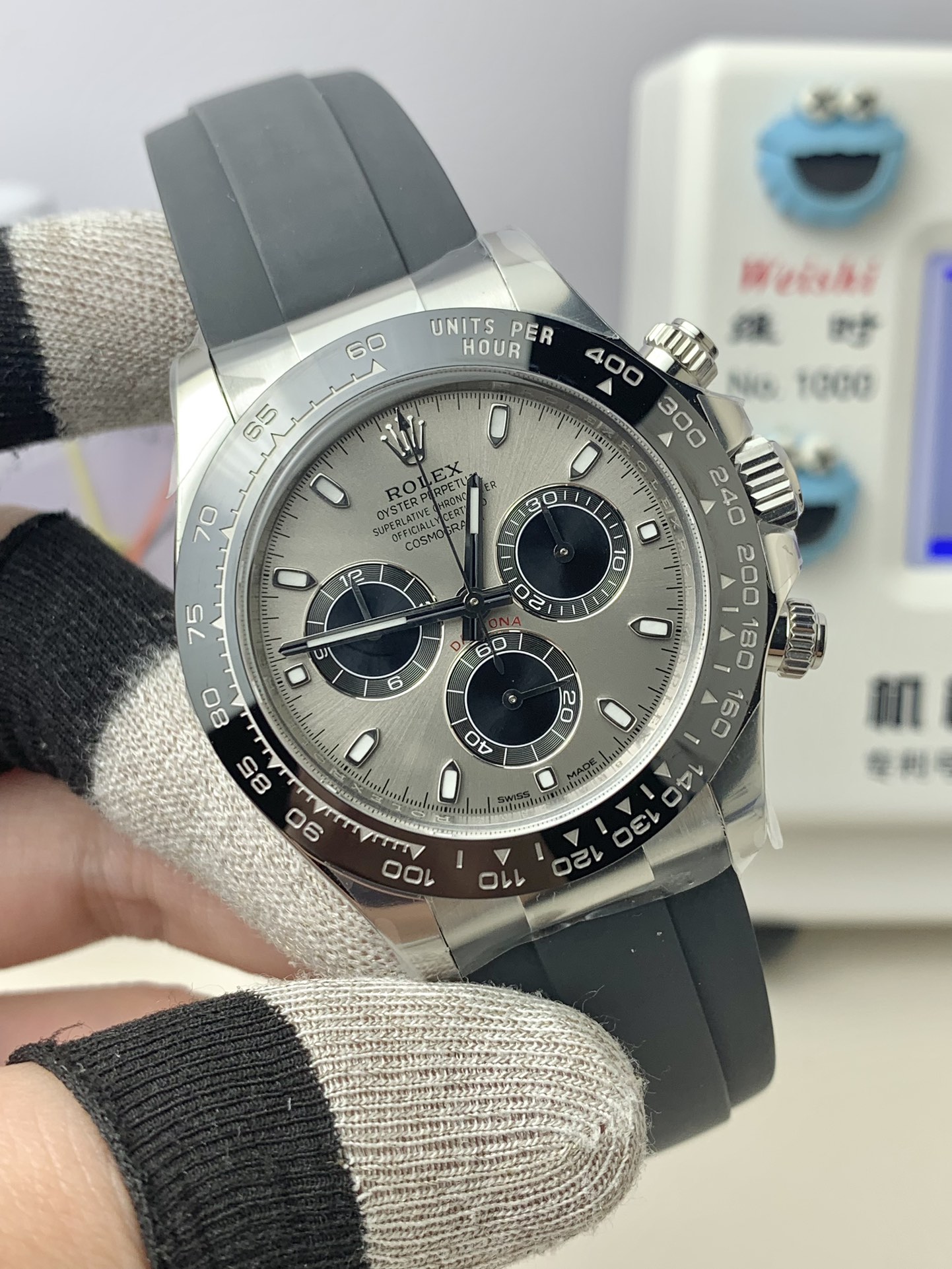 CLEAN Factory Rolex Daytona 126519LN-0006 40MM White Gold Rubber Strap Black Eye Grey Dial