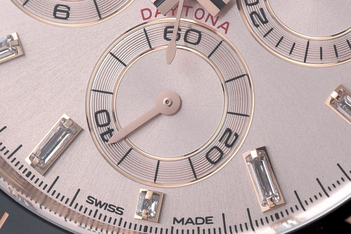 Clean Factory Rolex Daytona 116515LN-0006 40MM Rose Gold Rubber Strap Baguette Diamond Pink Dial