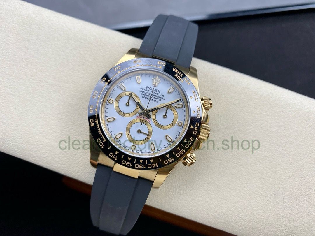Clean Factory Rolex Daytona 116518LN-0041 40MM Yellow Gold Rubber Strap White Dial