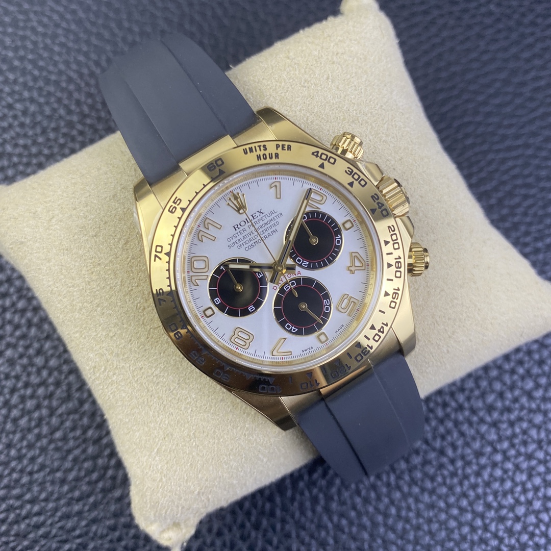 CLEAN Factory Rolex Daytona 116518LN 40MM Yellow Gold Rubber Strap Arab Number White Dial