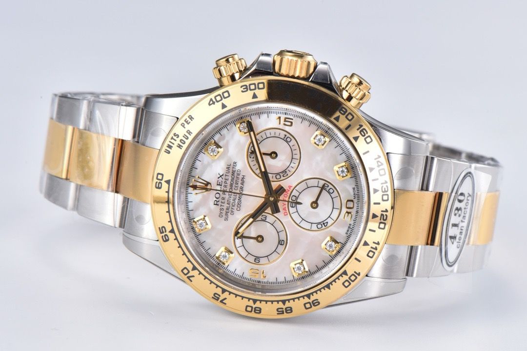 Clean Factory Rolex Daytona 116503 40MM Half Gold Diamond Mop Mother Of Pearl Dial