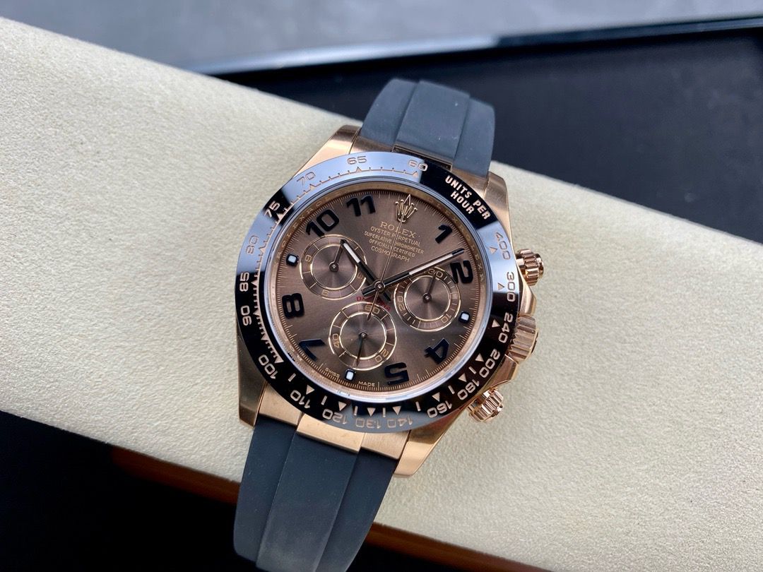 Clean Factory Rolex Daytona 116515LN-0015 40MM Rose Gold Rubber Strap Arabic Number Brown Dial