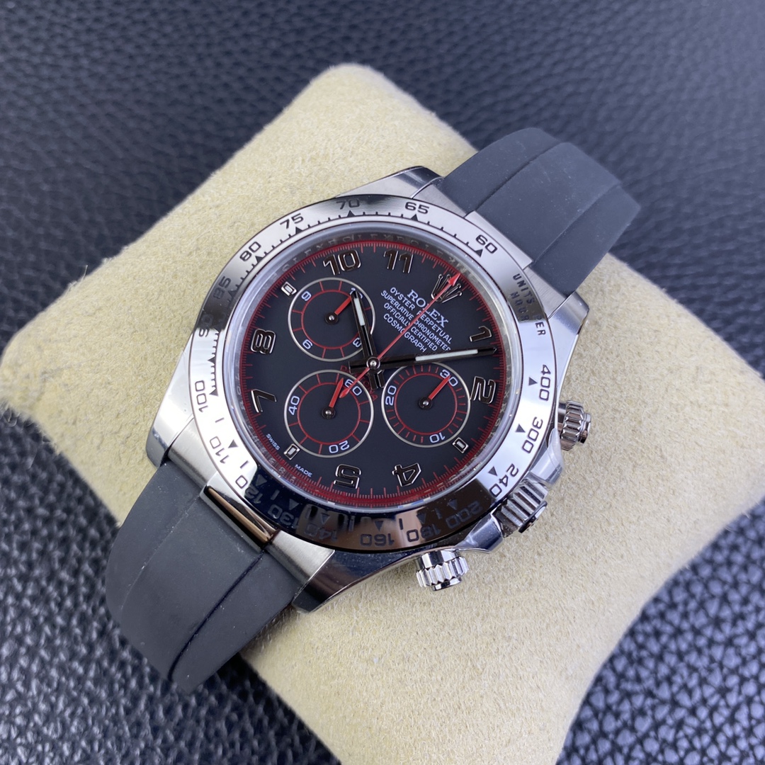 CLEAN Factory Rolex Daytona 116519LN 40MM White Gold Rubber Strap Arab Number Racing Black Dial