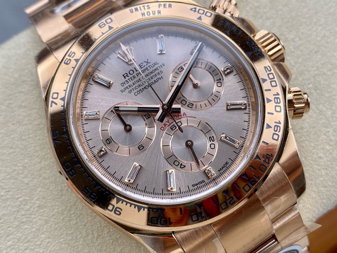 Clean Factory Rolex Daytona 116505-0017 40MM Full Rose Gold Diamond Bagutte Pink Dial