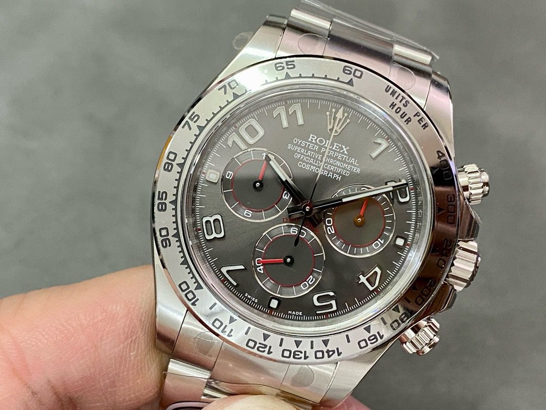 Clean Factory Rolex Daytona 116509 40MM Full White Gold Arabic Number Grey Dial
