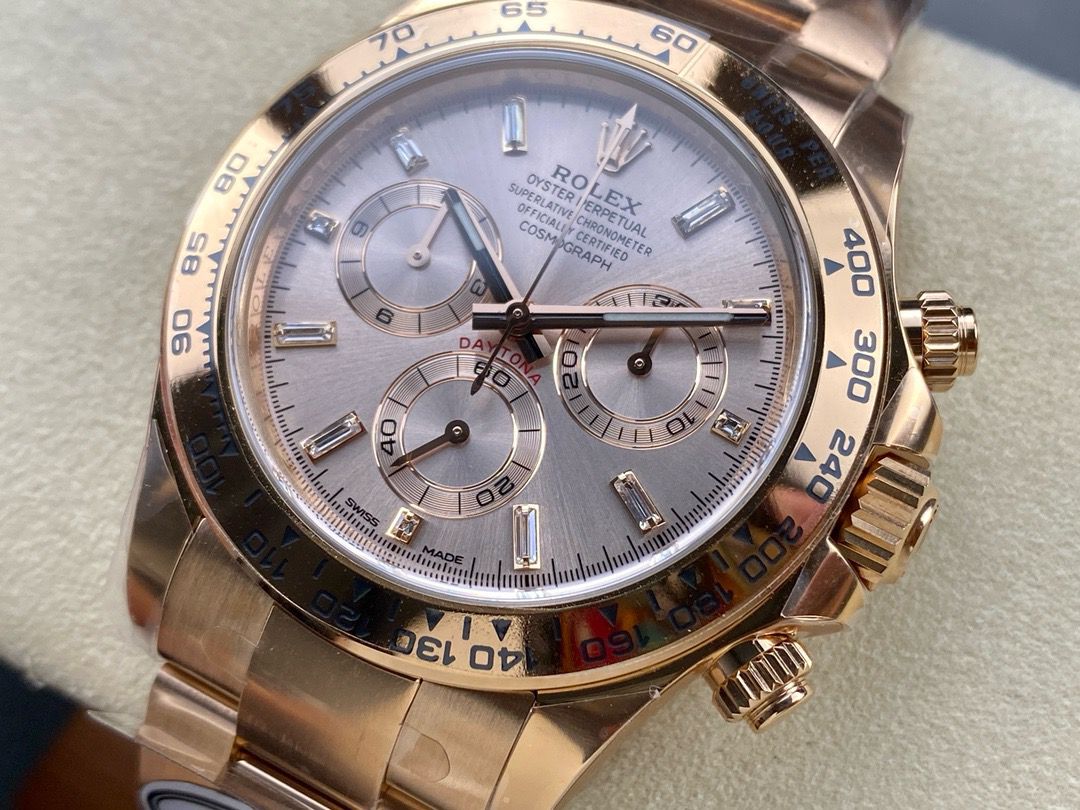 Clean Factory Rolex Daytona 116505-0017 40MM Full Rose Gold Diamond Bagutte Pink Dial