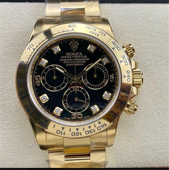 Clean Factory Rolex Daytona 116508-0008 40MM Full Gold Diamond Black Dial