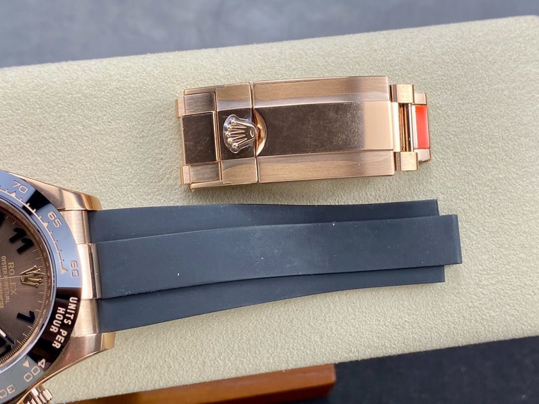 Clean Factory Rolex Daytona 116515LN-0015 40MM Rose Gold Rubber Strap Arabic Number Brown Dial