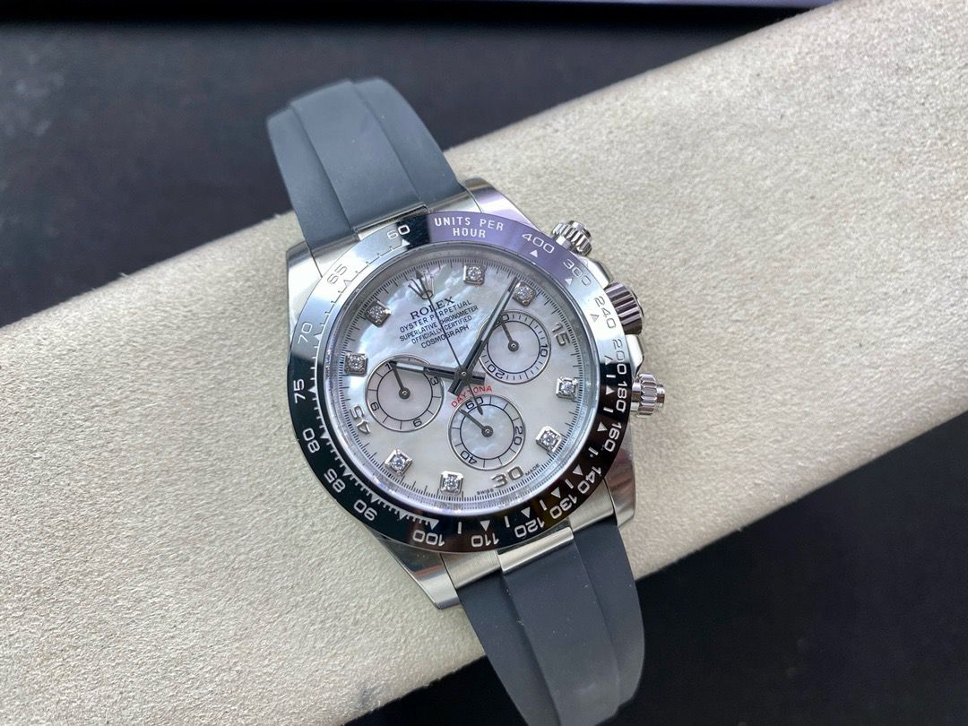 Clean Factory Rolex Daytona 116519LN-0026 40MM White Gold Rubber Strap Diamond Mop Mother Of Pearl Dial