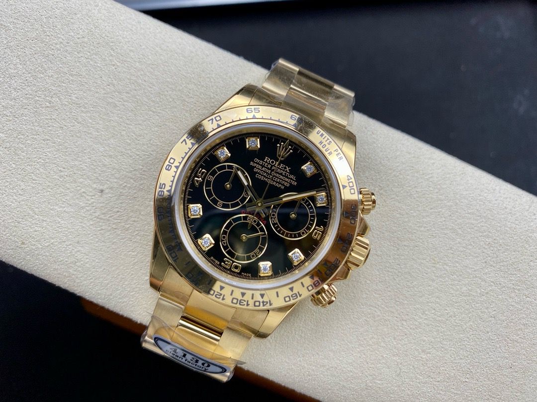Clean Factory Rolex Daytona 116508-0008 40MM Full Gold Diamond Black Dial