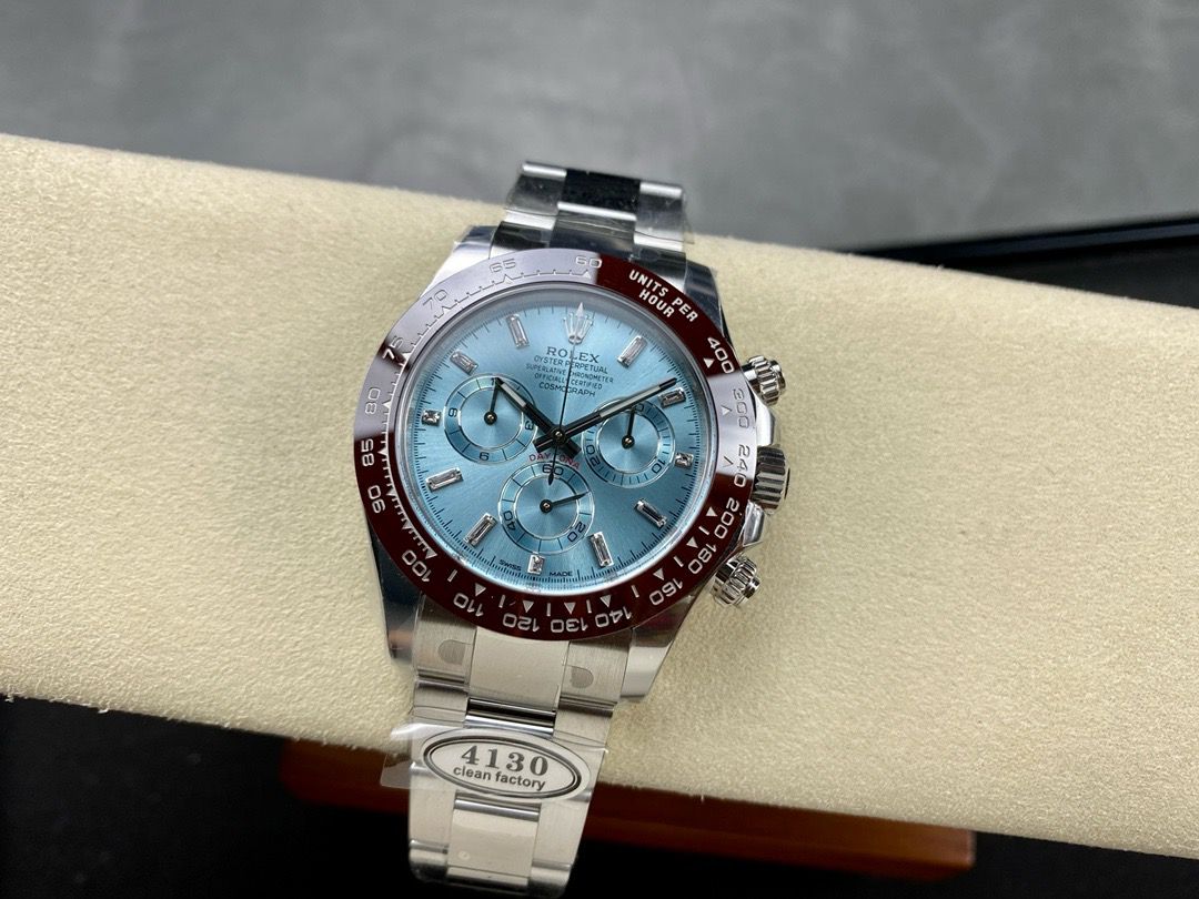 Clean Factory Rolex Daytona 116506-0002 40MM Full Platinum Ice Diamond Baguette Blue Dial