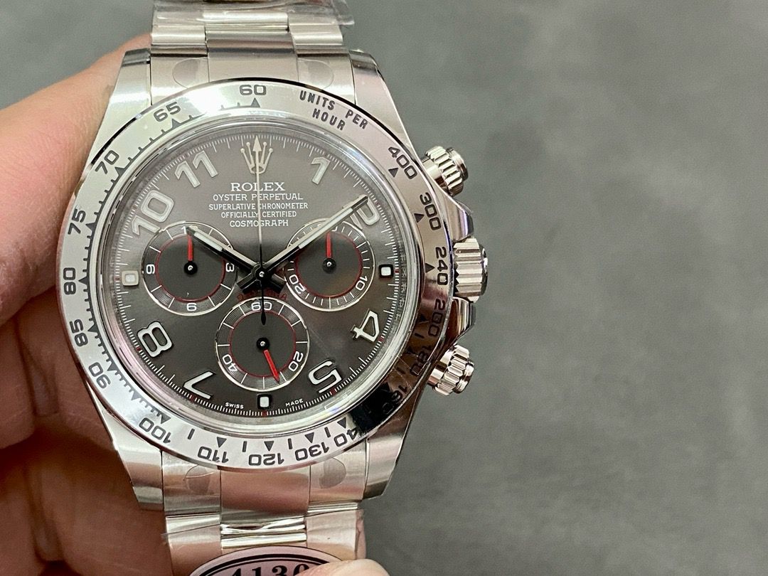 Clean Factory Rolex Daytona 116509 40MM Full White Gold Arabic Number Grey Dial
