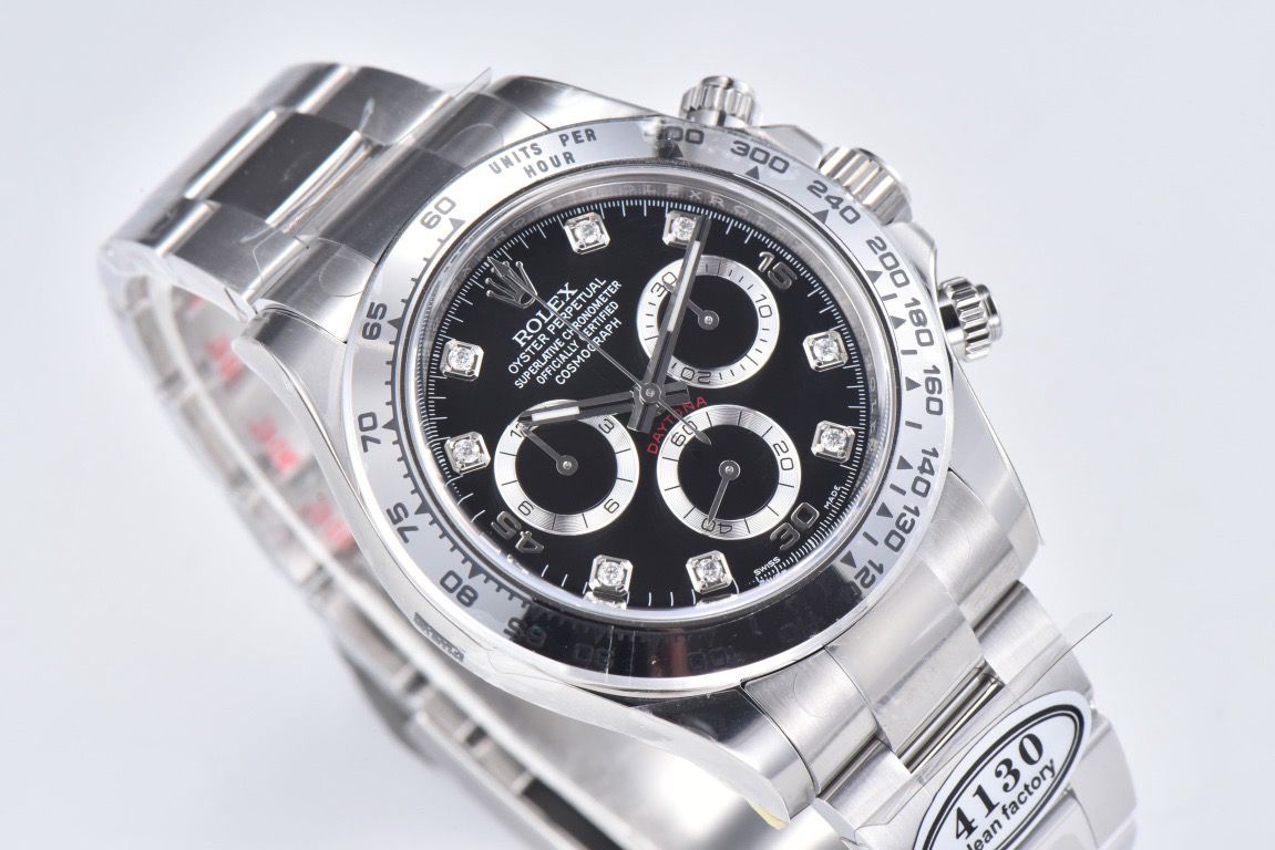 Clean Factory Rolex Daytona 116509 40MM Full White Gold Diamond Mop Black Dial