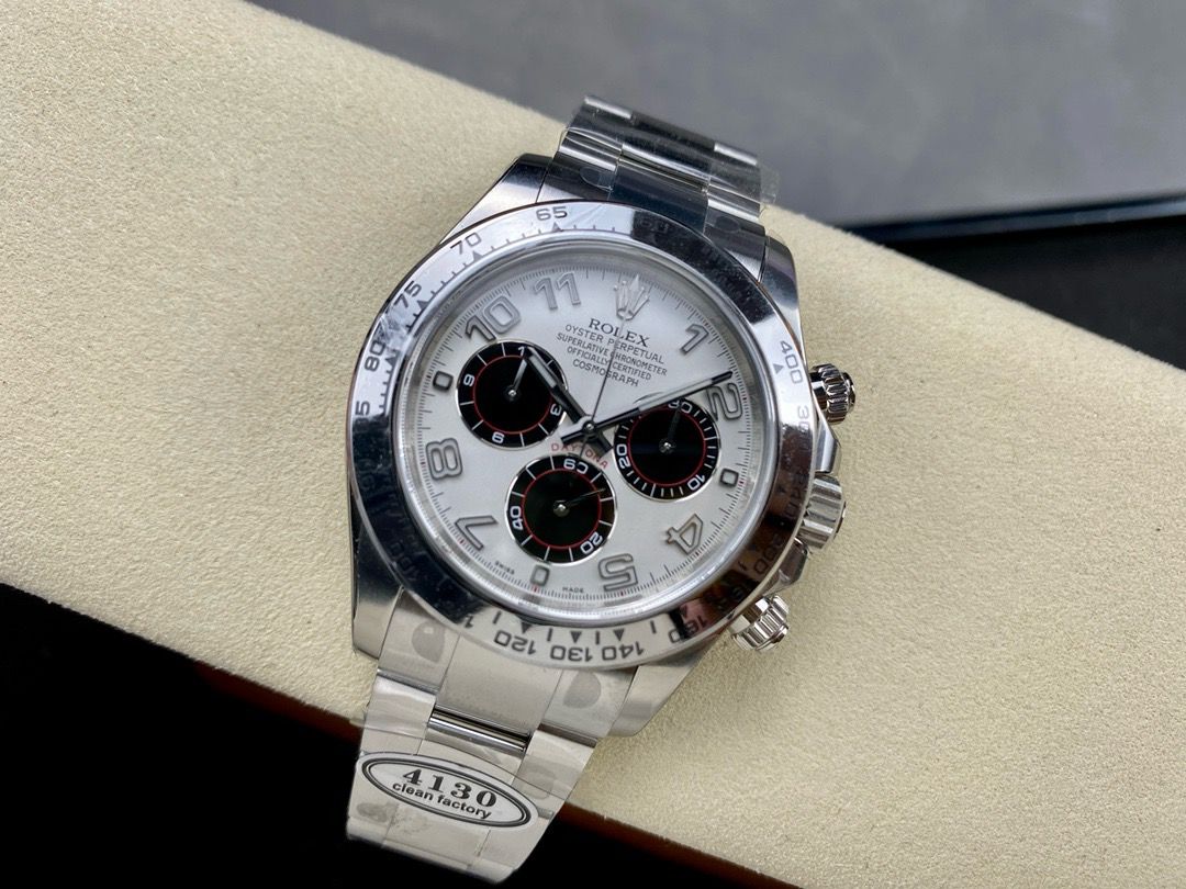 Clean Factory Rolex Daytona 116509 40MM Full White Gold Arabic Number Black Eye White Dial