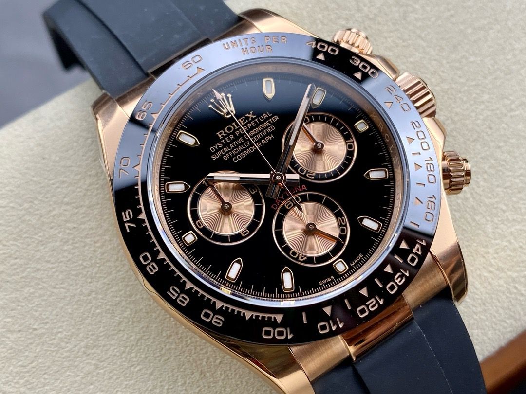 Clean Factory Rolex Daytona 116515LN-0012 40MM Rose Gold Rubber Strap Black Dial