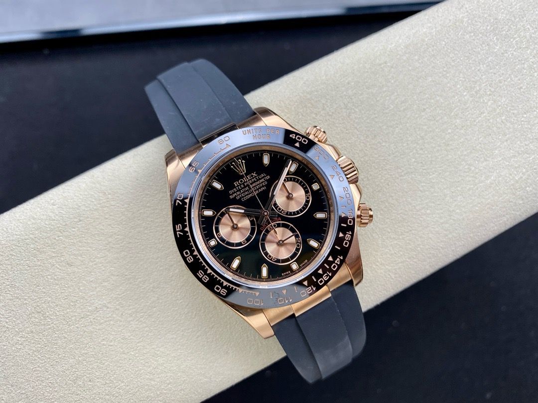 Clean Factory Rolex Daytona 116515LN-0012 40MM Rose Gold Rubber Strap Black Dial