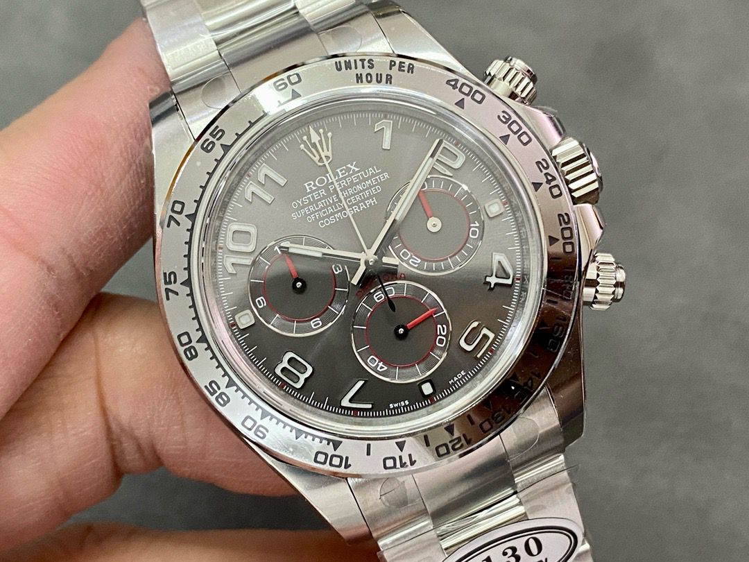 Clean Factory Rolex Daytona 116509 40MM Full White Gold Arabic Number Grey Dial