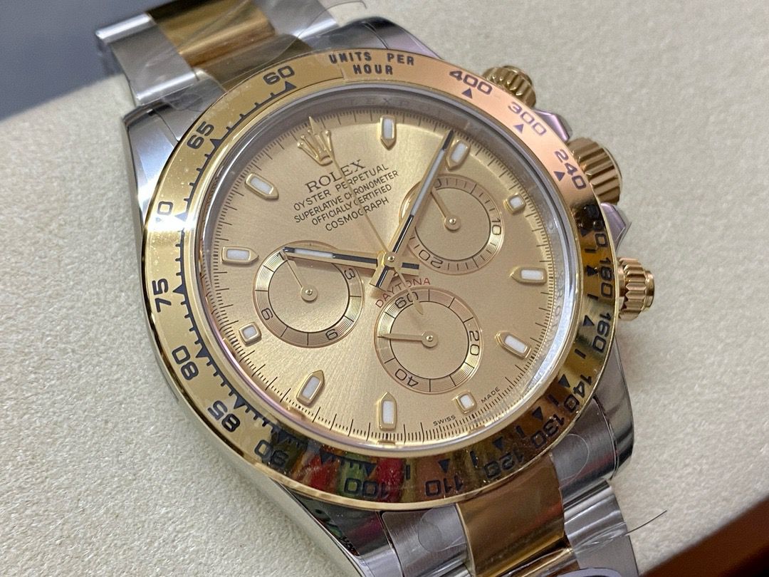 Clean Factory Rolex Daytona 116503-0003 40mm Half Gold, Champagne Dial