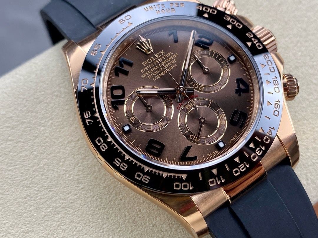 Clean Factory Rolex Daytona 116515LN-0015 40MM Rose Gold Rubber Strap Arabic Number Brown Dial
