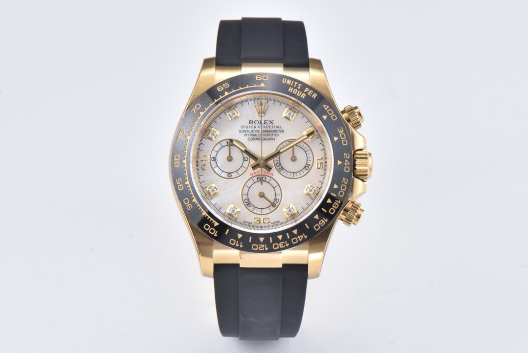 Clean Factory Rolex Daytona 116518LN 40MM Yellow Gold Rubber Strap Diamond Mop Mother Of Pearl Dial