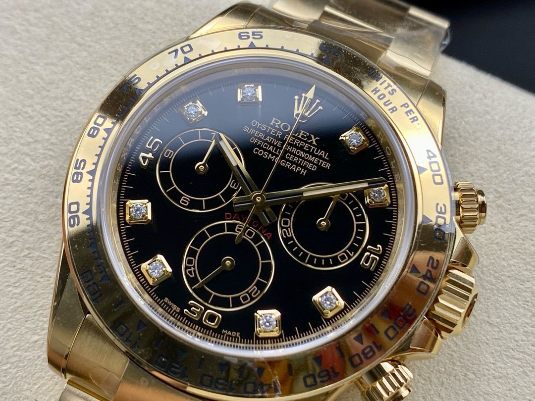 Clean Factory Rolex Daytona 116508-0008 40MM Full Gold Diamond Black Dial